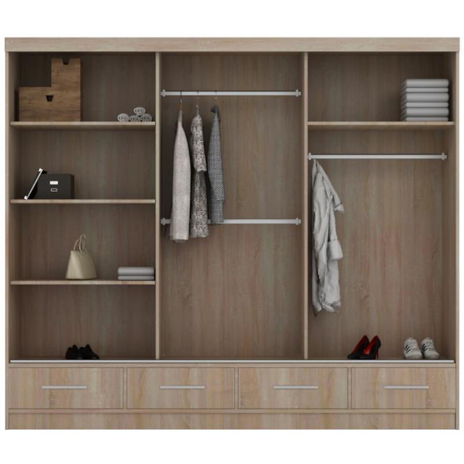 Schrank Margo 250cm Eiche Weiß Mat/Grau+ Spiegel