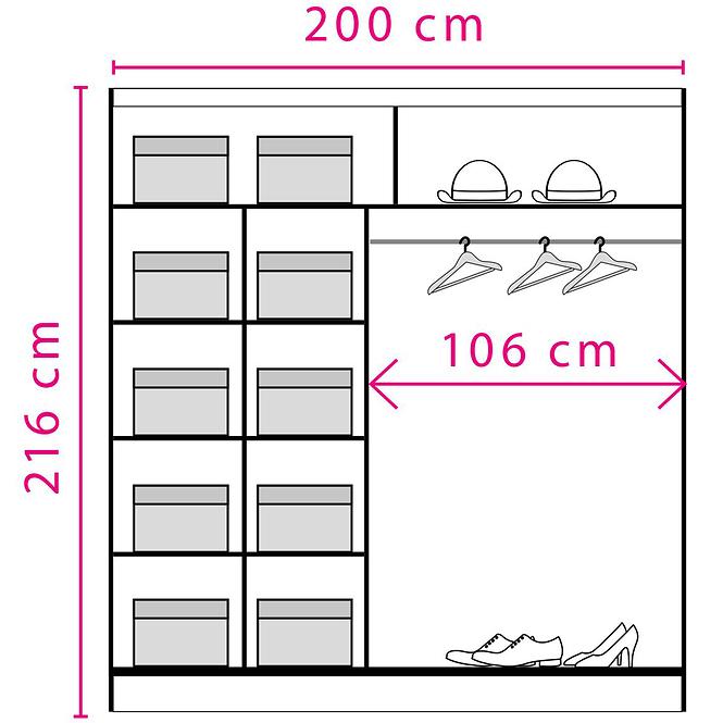 Schrank Denver 2 200cm Eiche Sonoma/Weiß Glanz