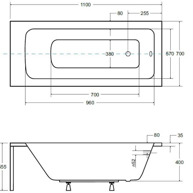 Badewanne Talia 110/70 + Füße