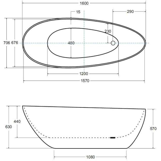 Freistehende Badewanne Goya 160x70 klik-klak