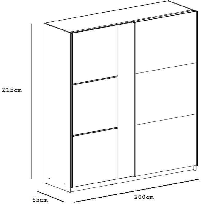 Schrank Tunis 200cm Graphit/Weiß/Spiegel