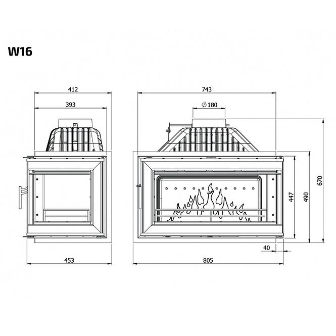 Kamineinlage W16 Premium 14,7kw rechtes Glas