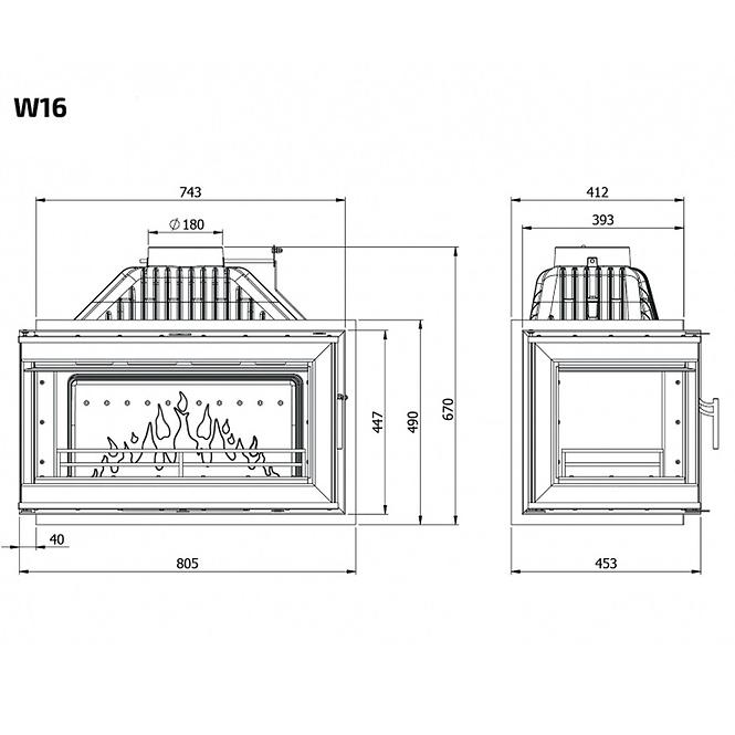 Kamineinlage W16 Premium  14,7kw linkes Glas