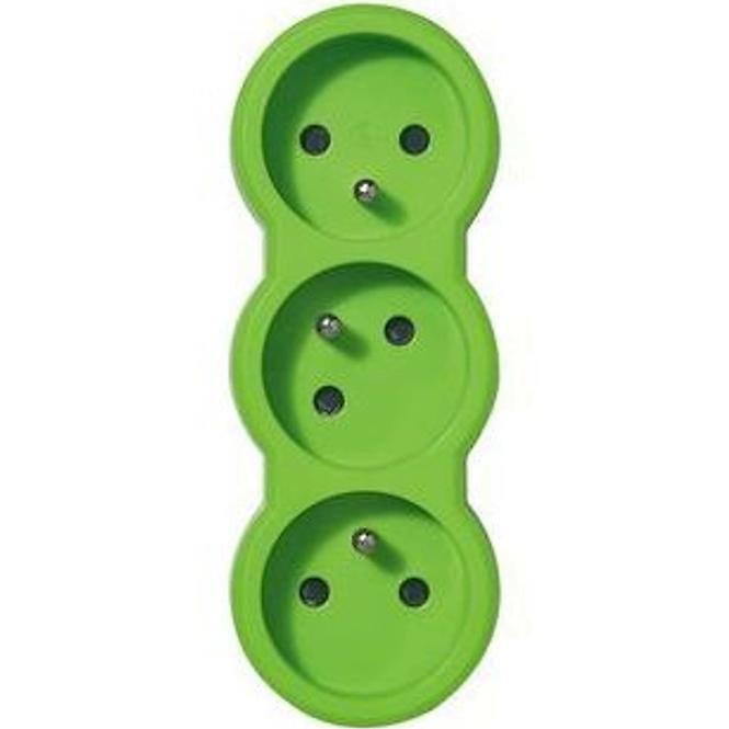 Mehrfachsteckdosen-Adapter 3X2P+Z weiß-grün Ebene