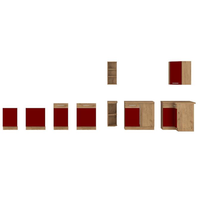 Küchenzeile Vigo Bordo HG 260cm Rotwein/Eiche Lancelot