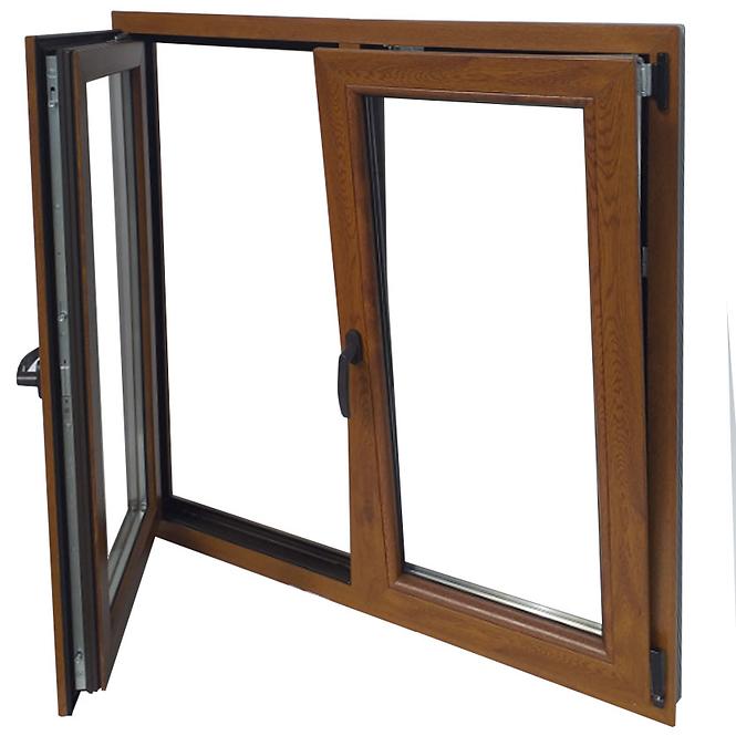 Zweiflügeliges Dreh-Kipp-Fenster 146,5x143,5cm Eiche golden