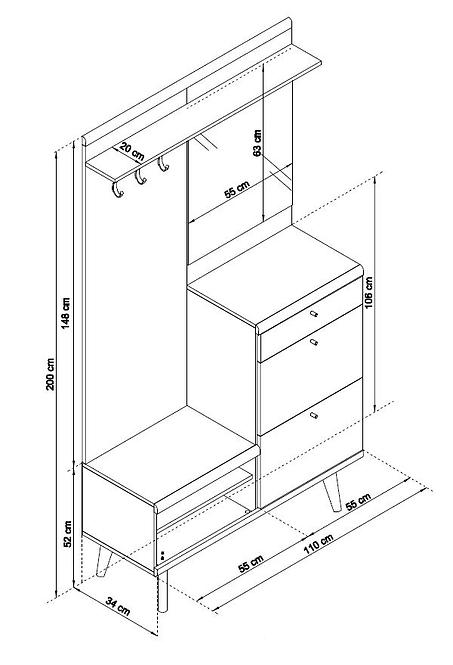 Garderobe Primo Eiche Riviera/weiß 110 cm