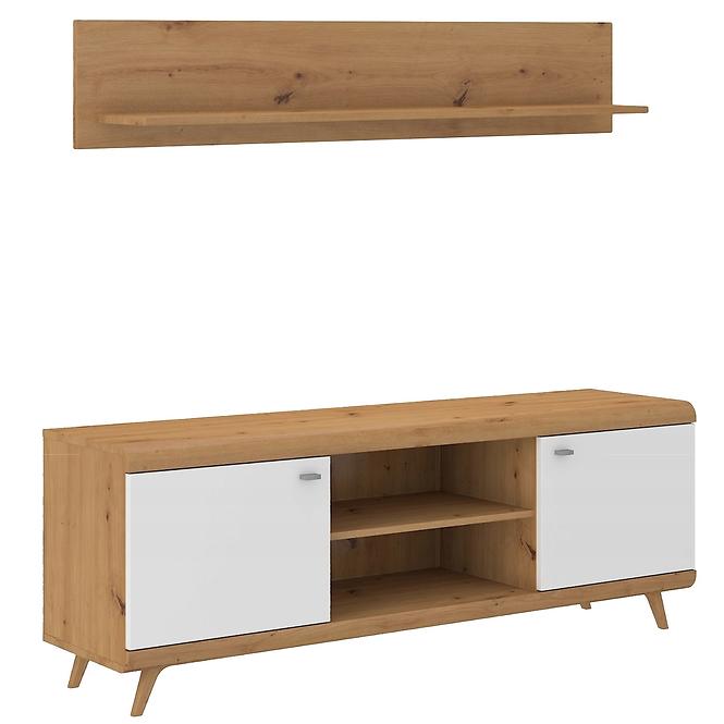 TV Schrank Bergen + Regal Eiche Artisan/Weiß Glanz