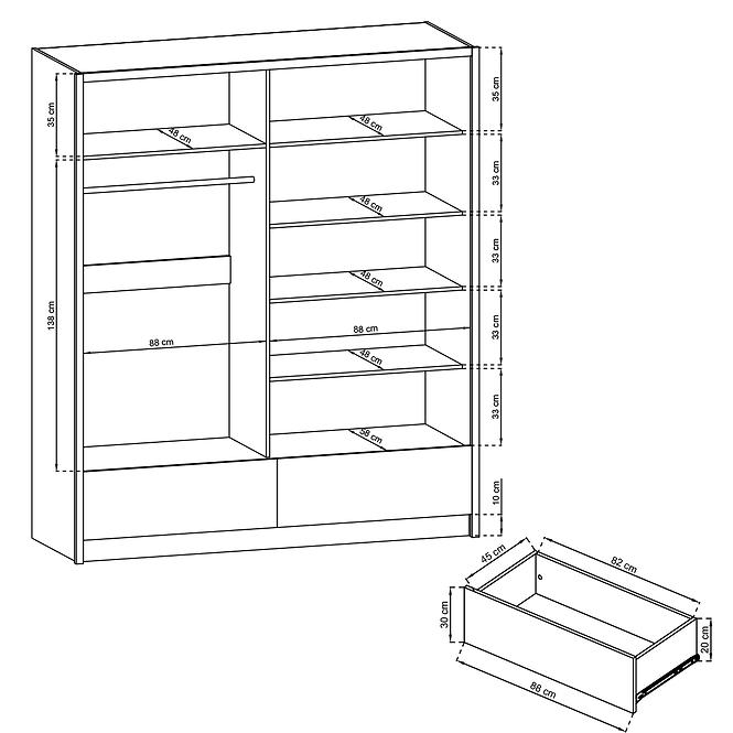 Schrank Aria II 180cm Weiß/Weiß Glänzend