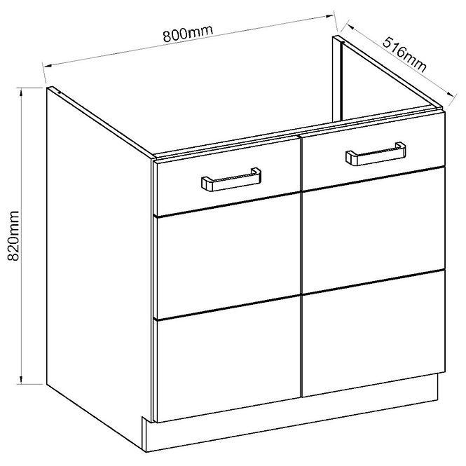 Küchenzeile Artisan Weißer Glanz 80zl 2f Bb