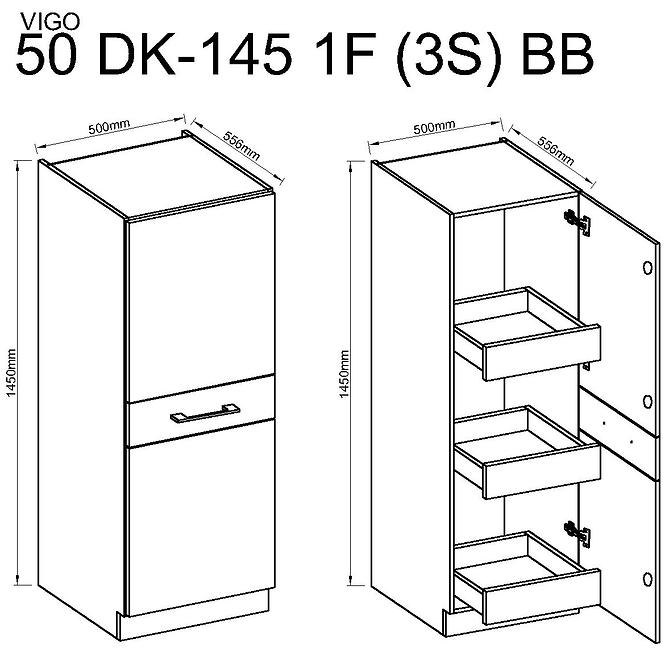 Küchenzeile Vigo Graphit Mat 50DK-145 1F (3S)BB