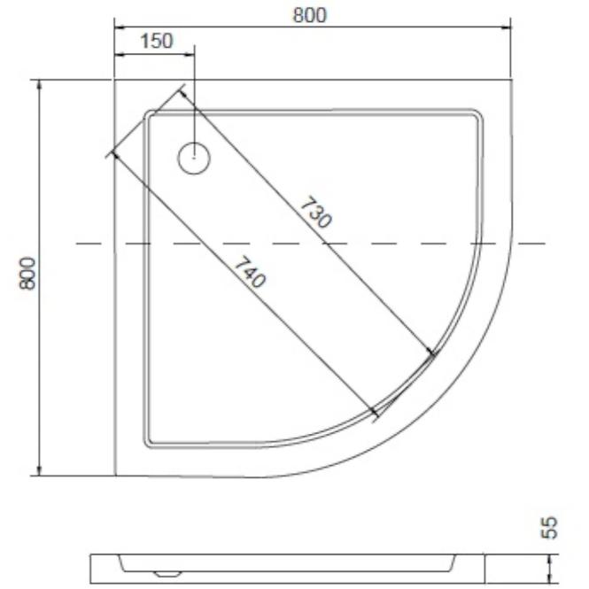 Duschwanne viertelkreisförmig Aron Slimline 80/80/3