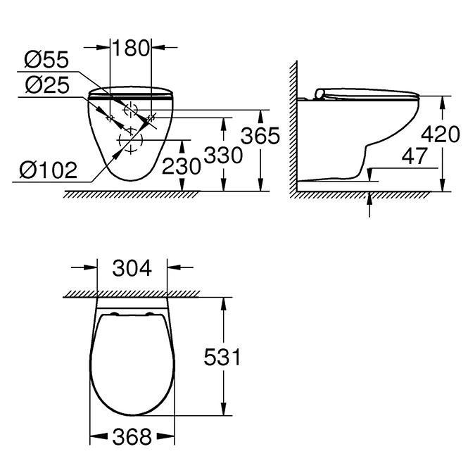 Wandtiefspülklosett Grohe Bau Ceramic Rimless 39351000