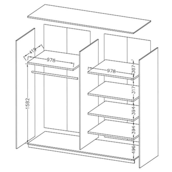 Schrank Galaxy 200cm Eiche Monastery/Schwarz Glänzend