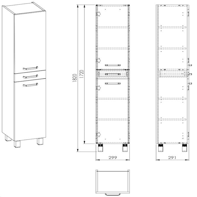 Hochschrank Uno 30 2D 1S white