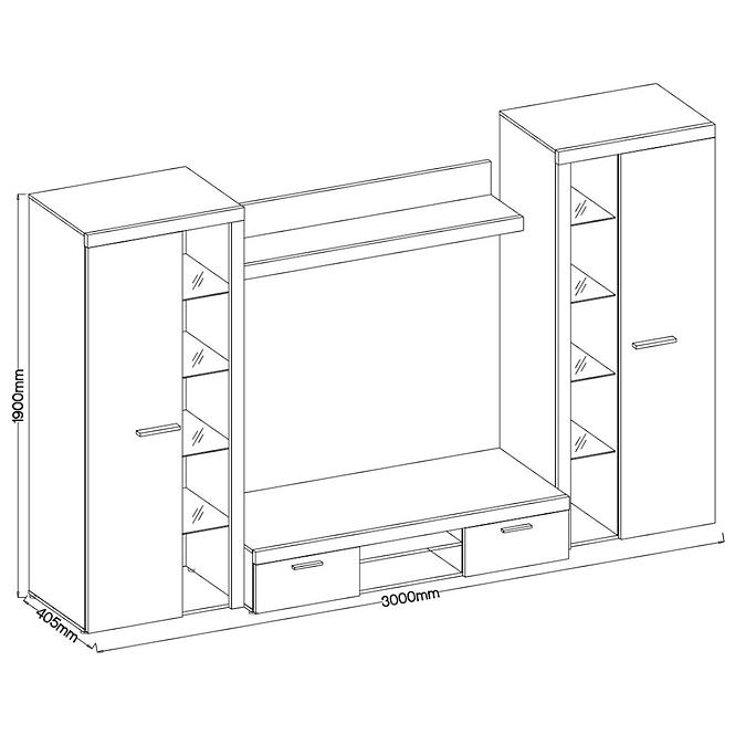 Wohnwand Rumba XL 300cm Eiche Sonoma