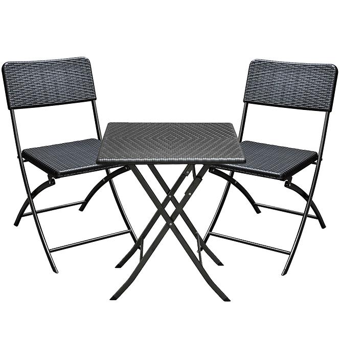 Gartenmöbel Set Tisch + 2 schwarze Stühle