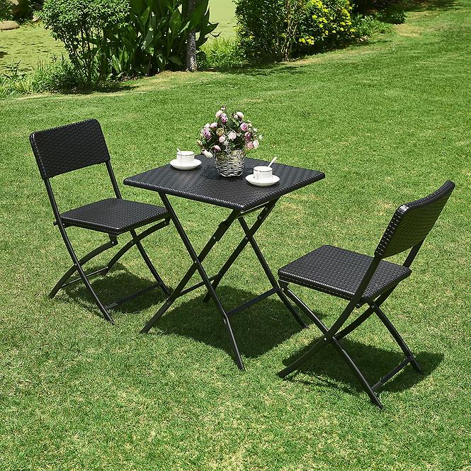 Gartenmöbel Set Tisch + 2 schwarze Stühle