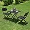 Gartenmöbel Set Tisch + 2 schwarze Stühle,4