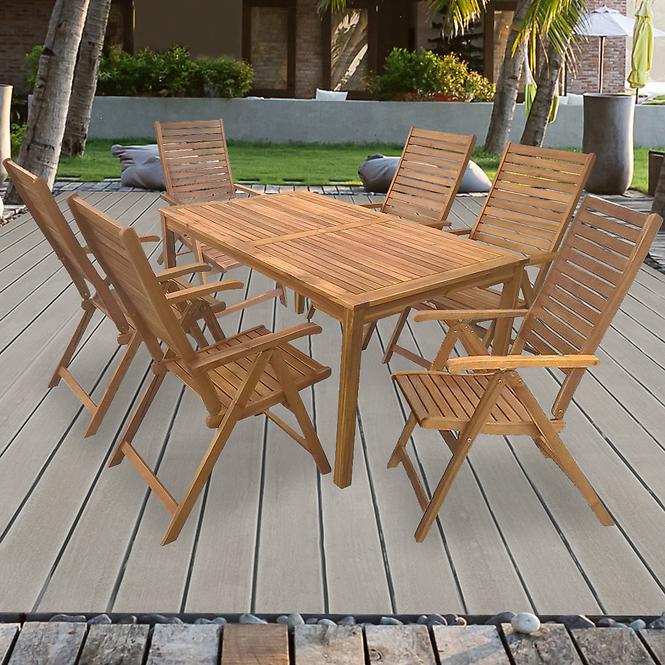 Gartenmöbel Set aus Holz + 6 Liegestühle 