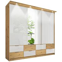 Schrank Malaga 250cm Weiß Gänzend/Eiche Artisan