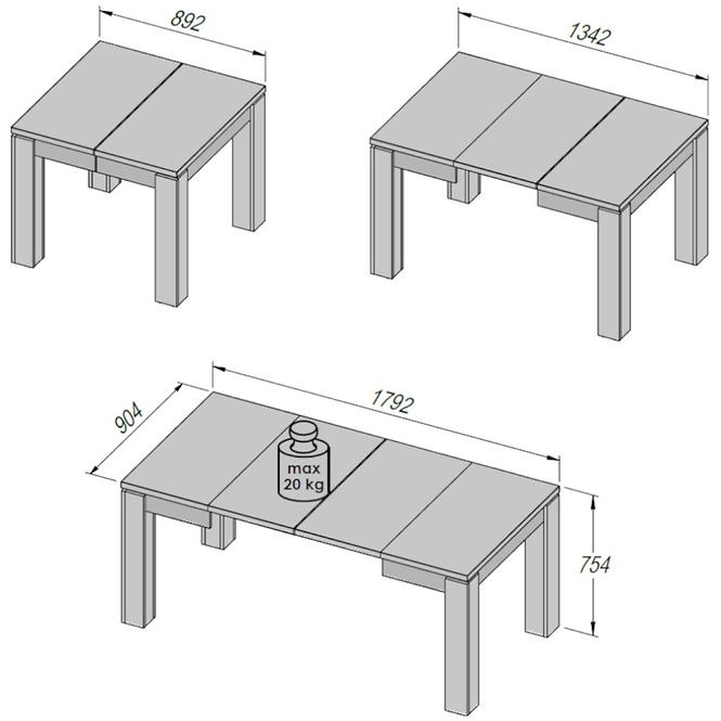 Tisch Brugia 90x90+110 Grau/Weißer Glanz