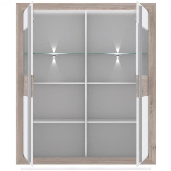 Vitrine Canne 133cm Eiche Nealson/Weiß