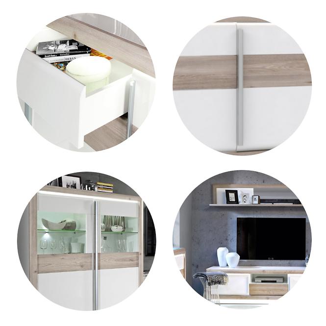 Vitrine Canne 133cm Eiche Nealson/Weiß