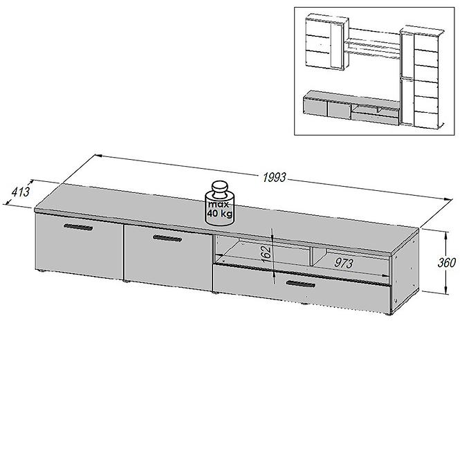 Wohnwand Durango 279,6cm Schwarz Eiche