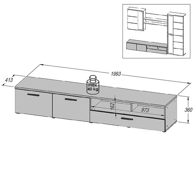 Wohnwand Durango 279,6cm Schwarz Eiche