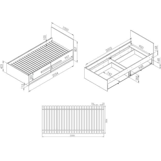 Bett Blanco 100cm Schnee Kiefer/New Grey