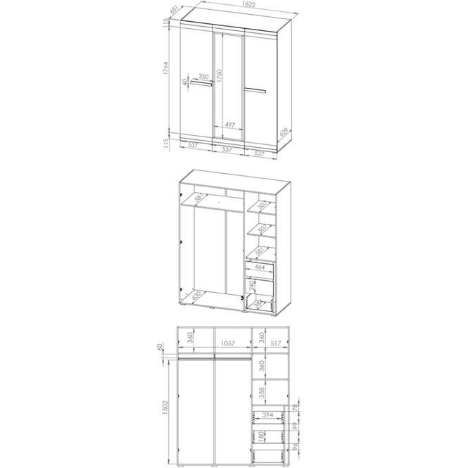 Schrank Blanco 163cm Schnee Kiefer/New Grey