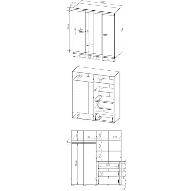 Schrank Blanco 183cm Schnee Kiefer/New Grey