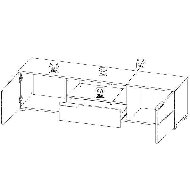Tv Tisch Selene 165cm Weiß Matte/Glänzend
