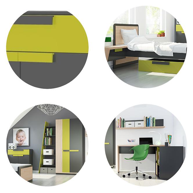 Schrank Wow 142cm Graphit/Grüner Leguan/Eiche Nagano