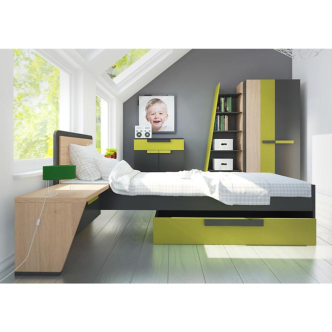 Schrank Wow 142cm Graphit/Grüner Leguan/Eiche Nagano
