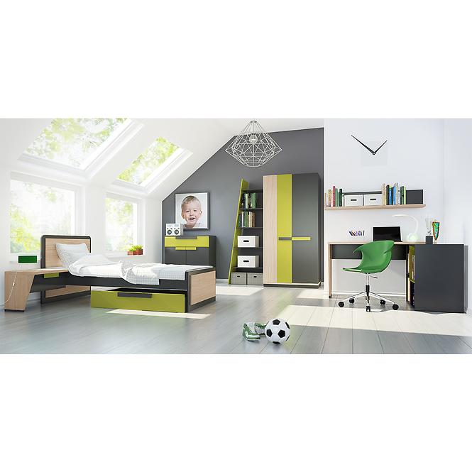 Schrank Wow 142cm Graphit/Grüner Leguan/Eiche Nagano