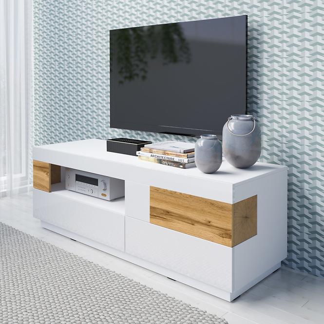 Tv Tisch Silke 160cm Eiche Wotan/ Weiß Glänzend