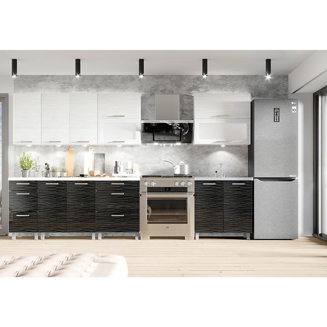 Küchenzeile Megan 260cm White/Black Hologram