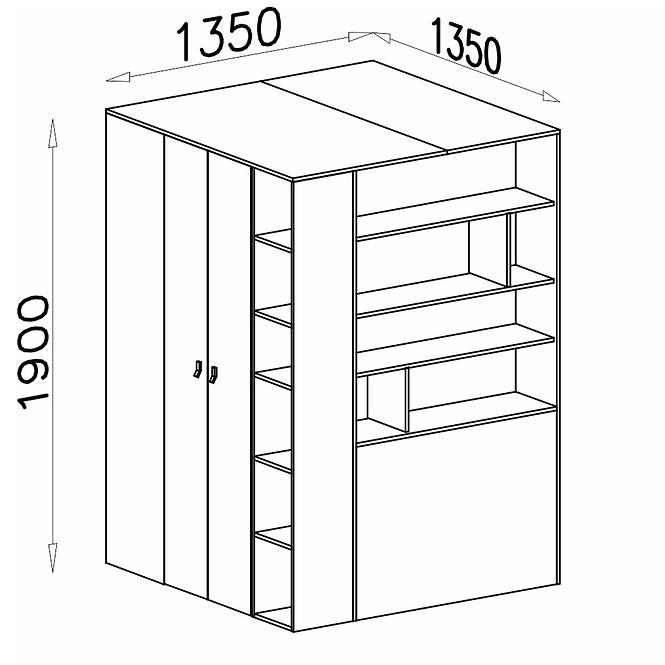 Schrank Planet 135cm L/R Schwarz/Eiche/Beige