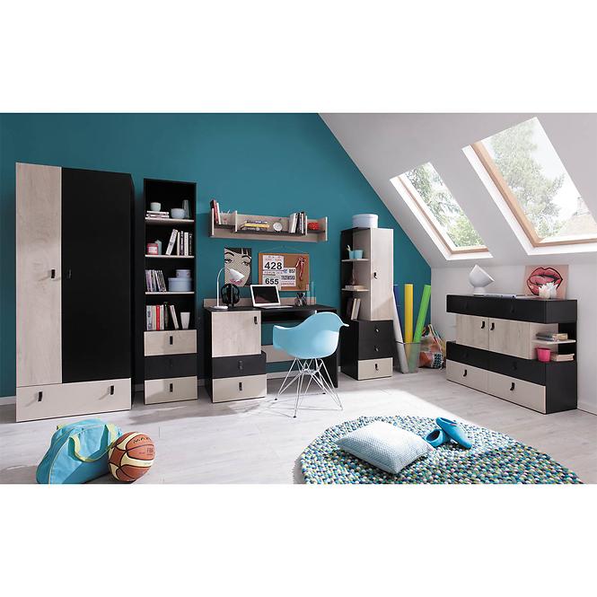 Schrank Planet 135cm L/R Schwarz/Eiche/Beige