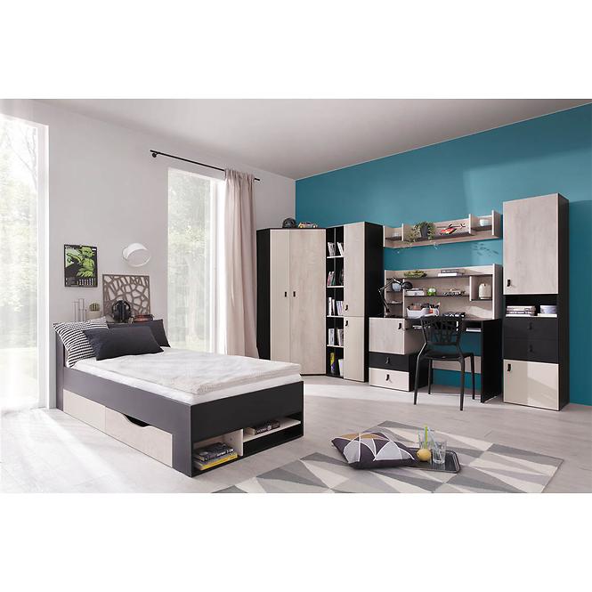 Schrank Planet 135cm L/R Schwarz/Eiche/Beige