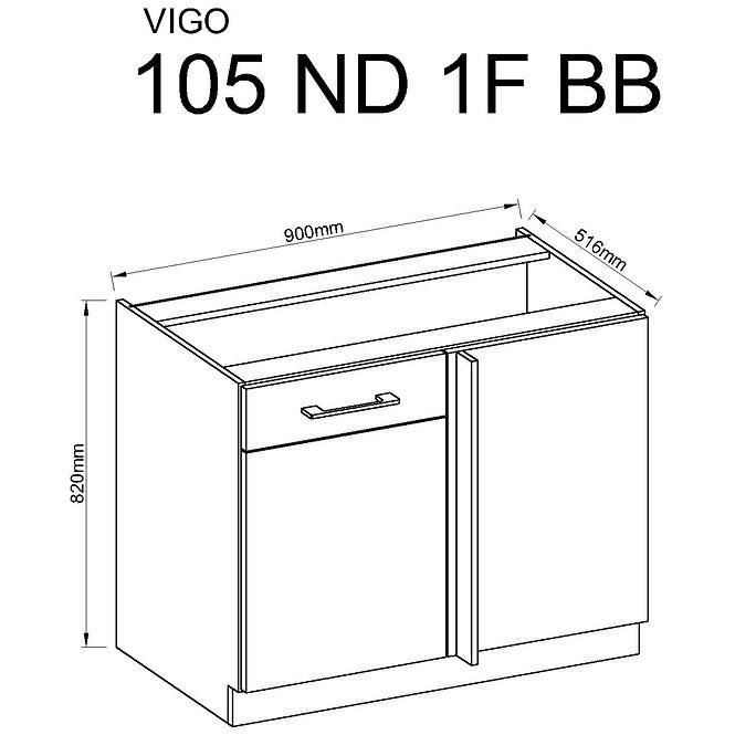 Küchenzeile Vigo Weiß Hg 105nd 1f Bb