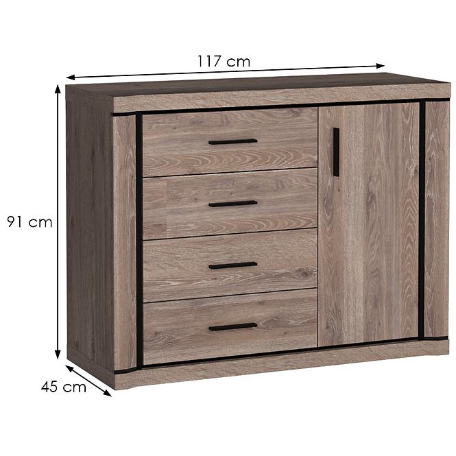 Kommode Dallas 117cm Eiche Trüffel