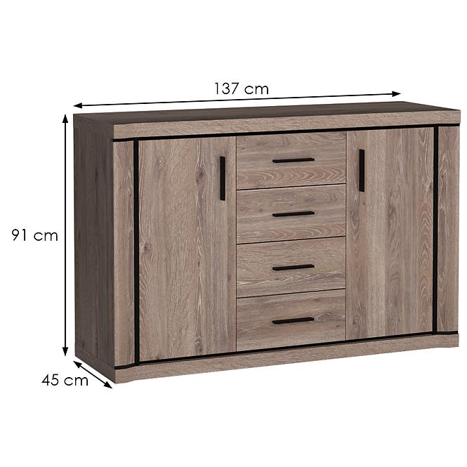 Kommode Dallas 137cm Eiche Trüffel,2