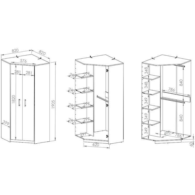 Schrank Fini 82cm Eiche Artisan/Weiß/Antracit