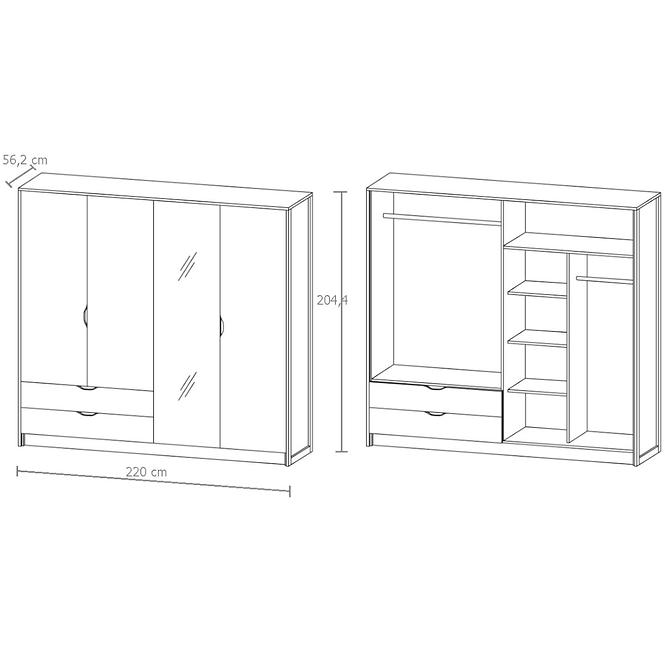 Schrank Arden 220cm Eiche Sand Grande/Matera