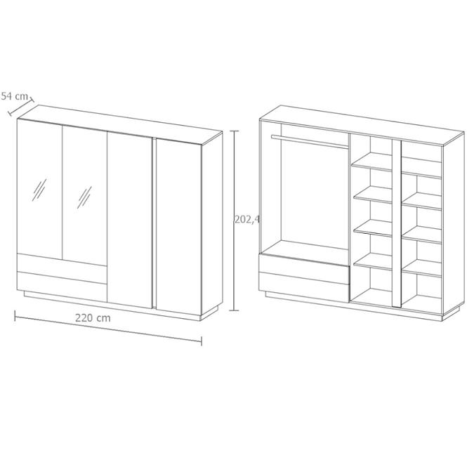 Schrank Arco L 220cm Eiche Grandson/Weiß Glanz