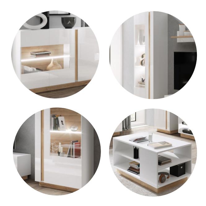 Schrank Arco L 220cm Eiche Grandson/Weiß Glanz