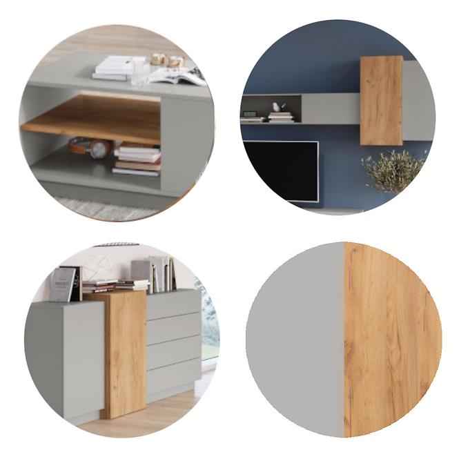 Kommode 3D 160cm Grau Platin/Eiche Craft Golden
